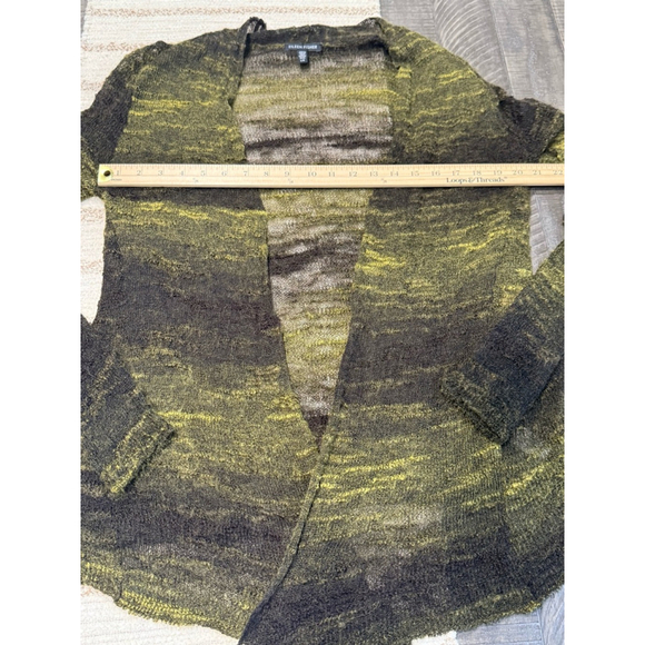 Eileen Fisher Large Open Front Mohair Wool Blend Cardigan Sweater Green Brown - Picture 4 of 5
